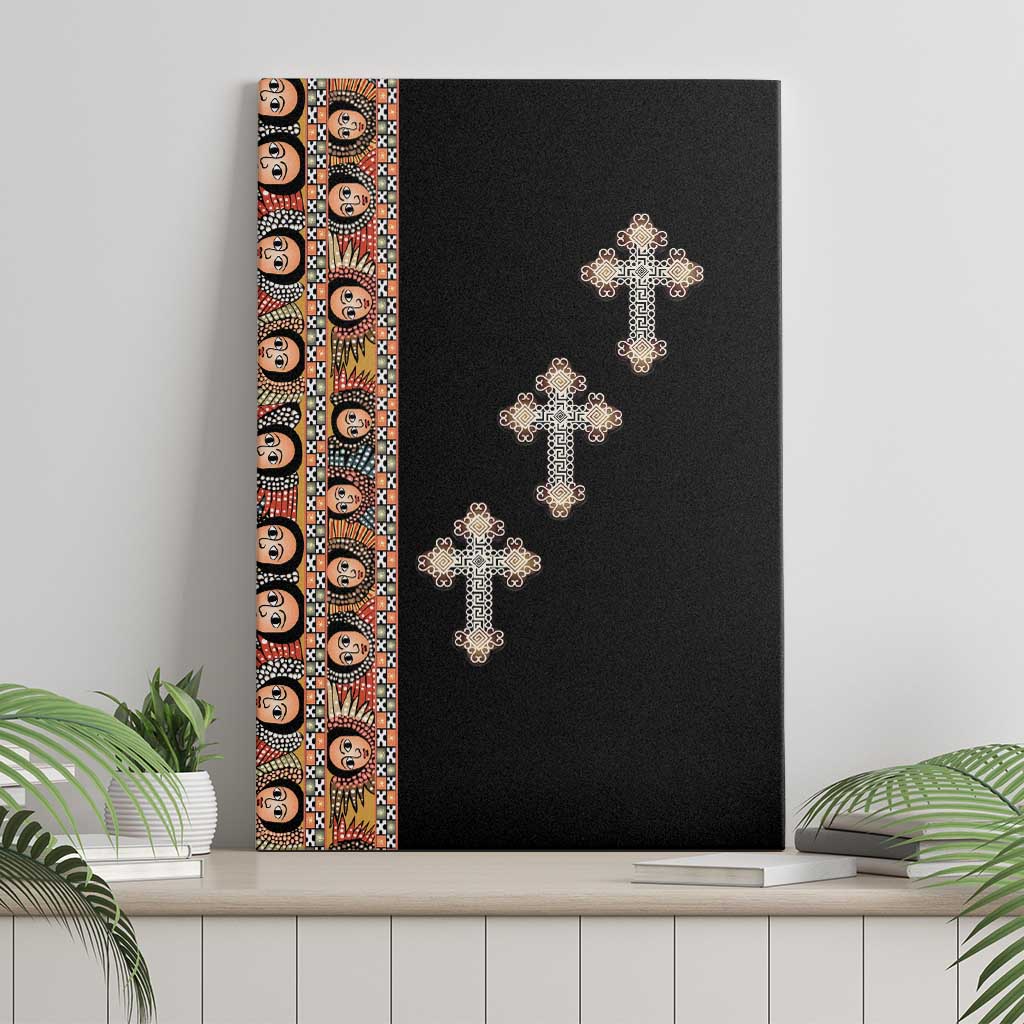 Ethiopia Angels Tilet With Cross Canvas Wall Art Black Color