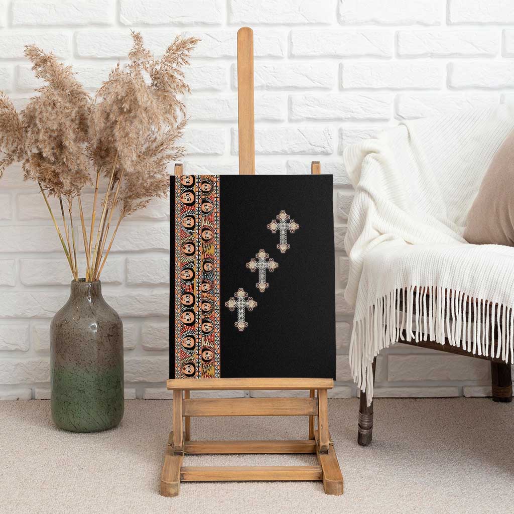 Ethiopia Angels Tilet With Cross Canvas Wall Art Black Color