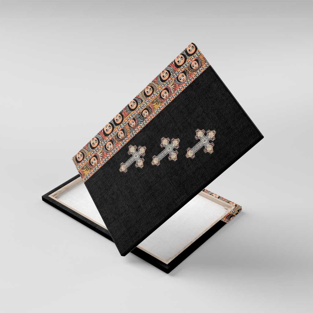Ethiopia Angels Tilet With Cross Canvas Wall Art Black Color