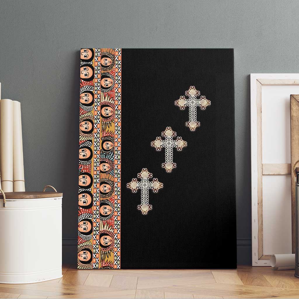 Ethiopia Angels Tilet With Cross Canvas Wall Art Black Color