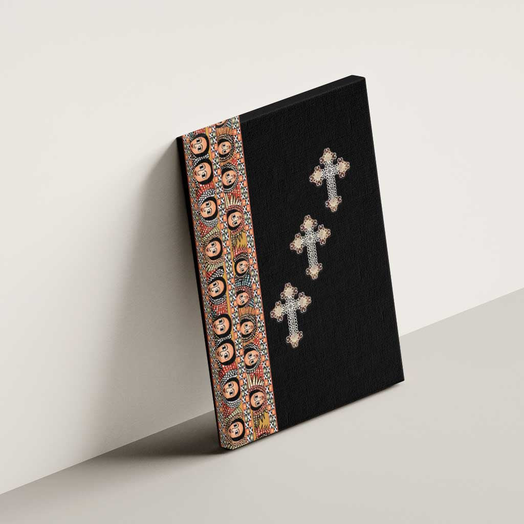 Ethiopia Angels Tilet With Cross Canvas Wall Art Black Color