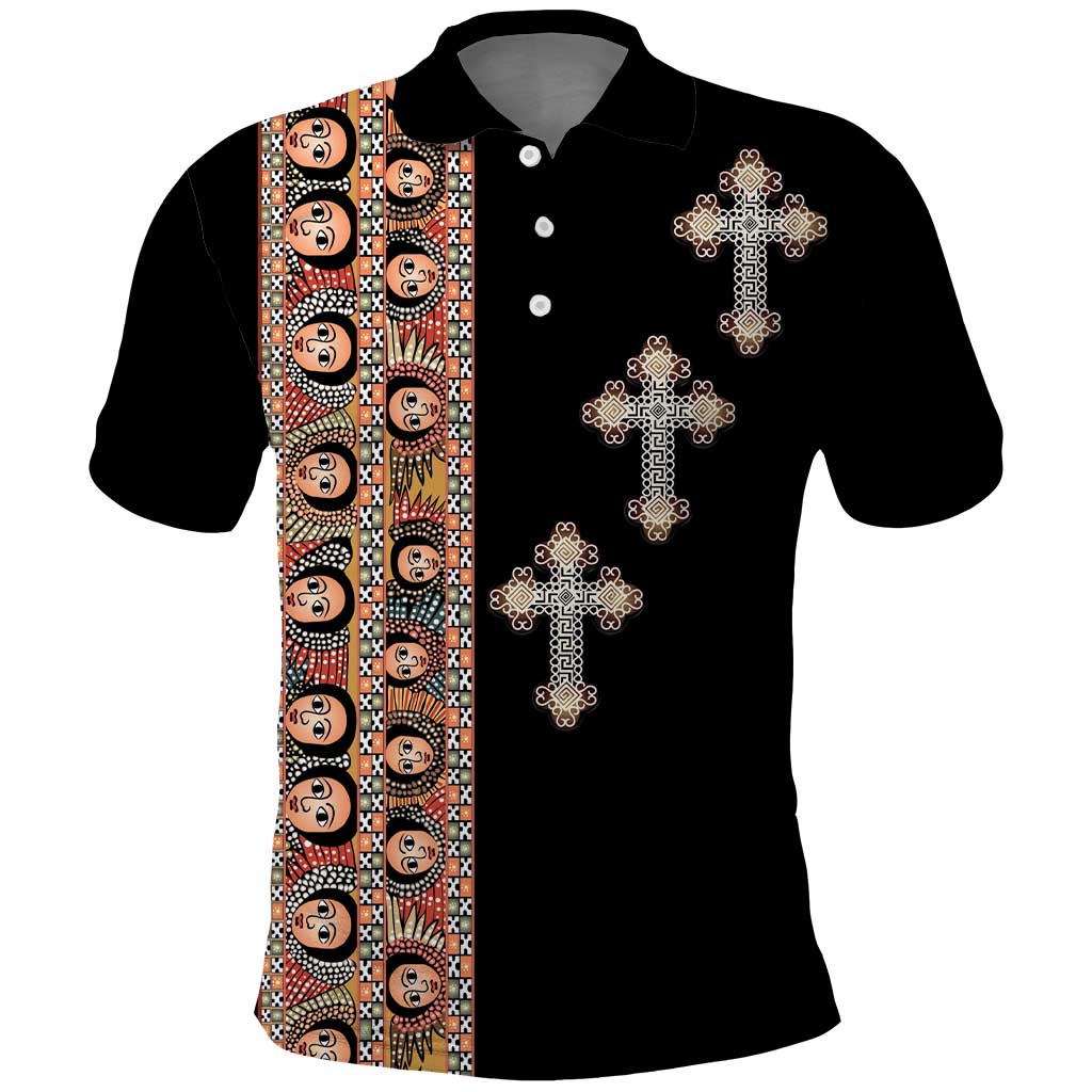Ethiopia Angels Tilet With Cross Polo Shirt Black Color