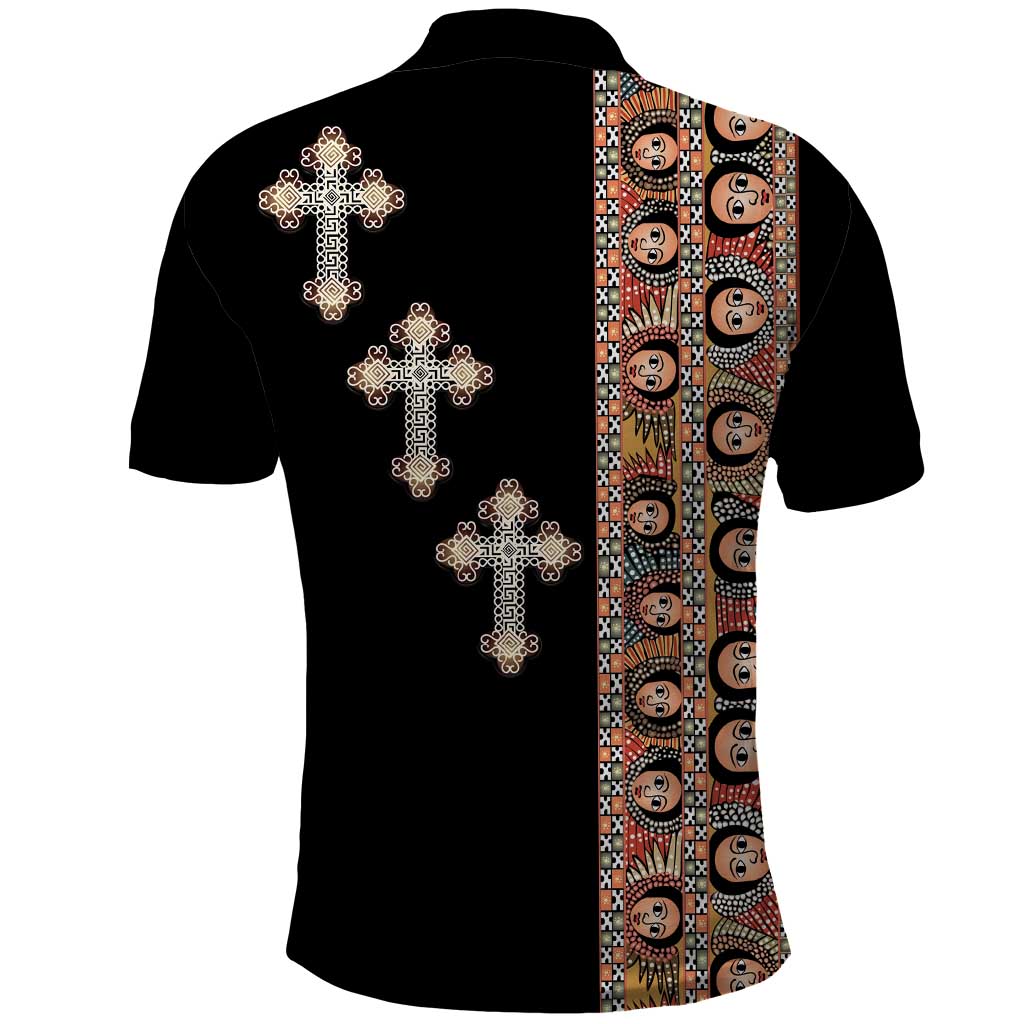 Ethiopia Angels Tilet With Cross Polo Shirt Black Color