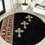 Ethiopia Angels Tilet With Cross Round Carpet Black Color