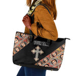 Personalized Ethiopia Leather Tote Bag Ethiopian Orthodox Church Angel Black Color