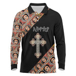 Personalized Ethiopia Long Sleeve Polo Shirt Ethiopian Orthodox Church Angel Black Color