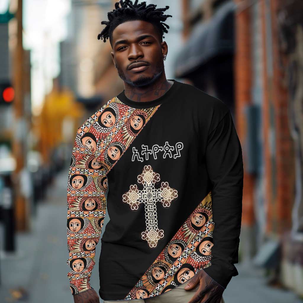 Personalized Ethiopia Long Sleeve Shirt Ethiopian Orthodox Church Angel Black Color