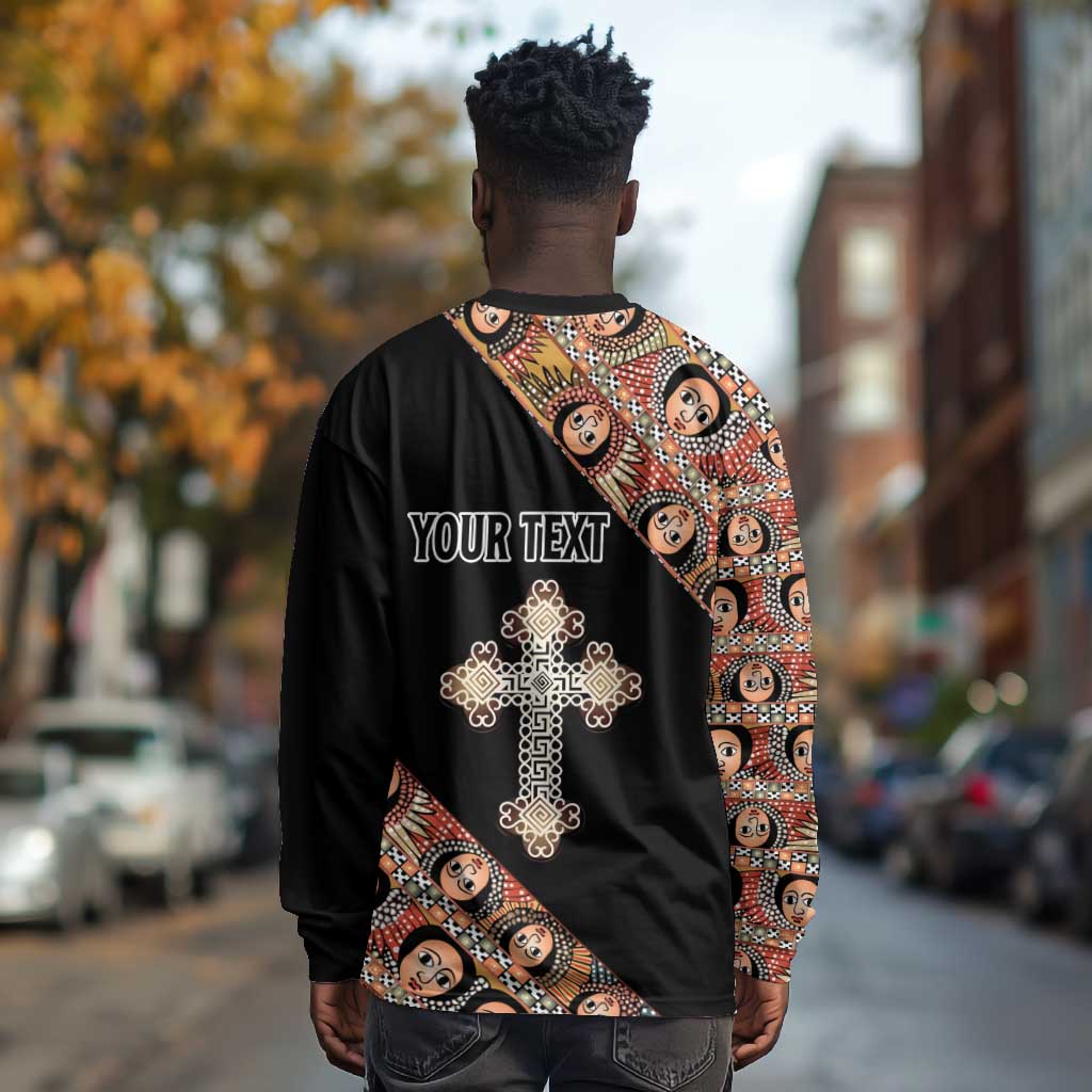 Personalized Ethiopia Long Sleeve Shirt Ethiopian Orthodox Church Angel Black Color