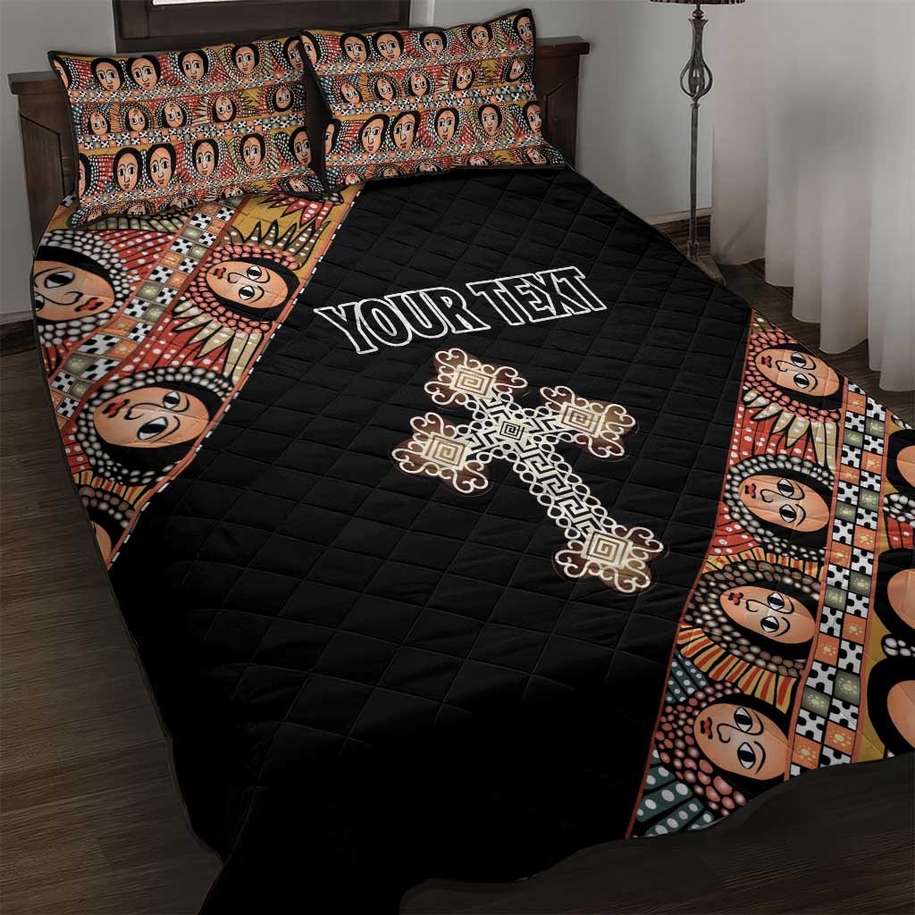 Personalized Ethiopia Quilt Bed Set Ethiopian Orthodox Church Angel Black Color