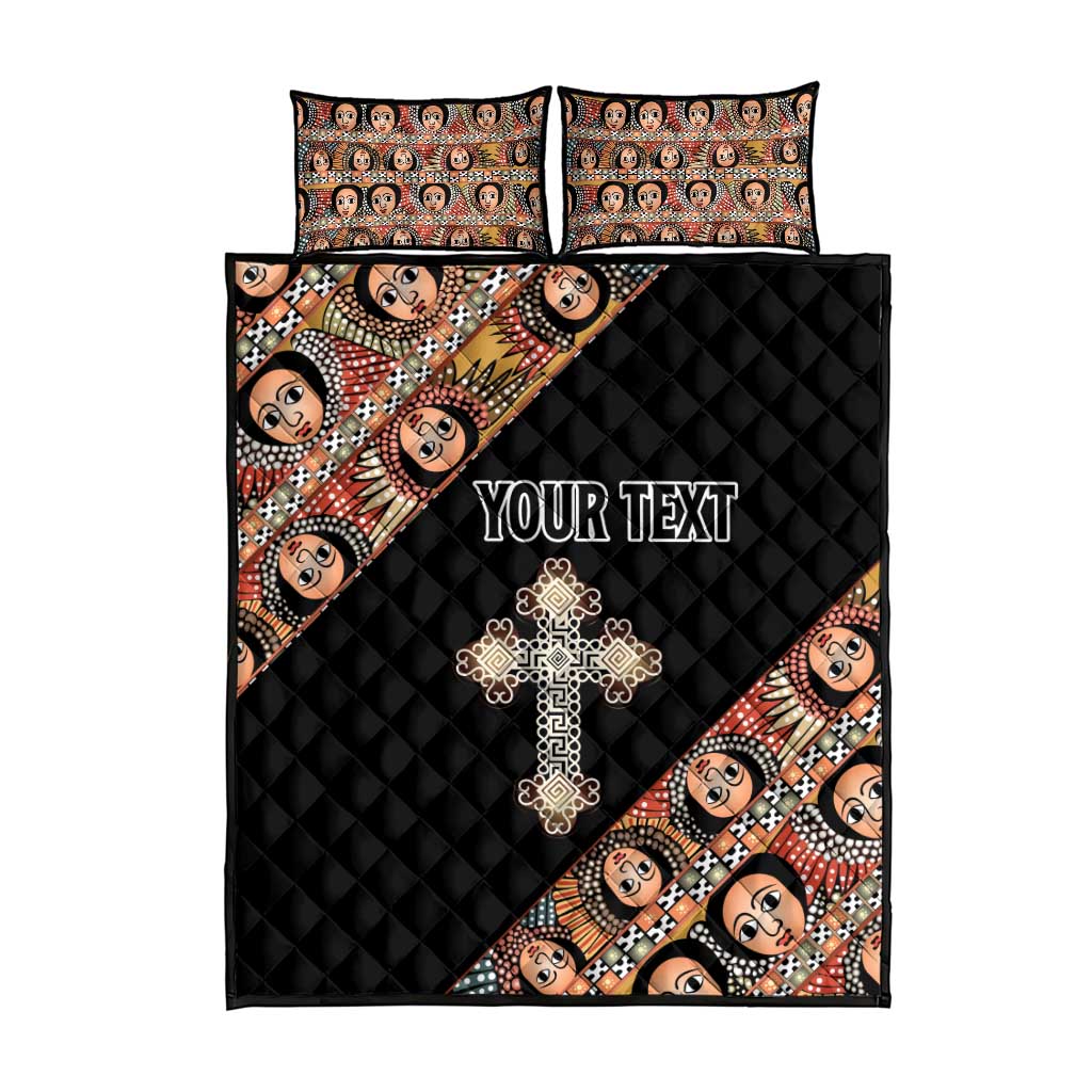 Personalized Ethiopia Quilt Bed Set Ethiopian Orthodox Church Angel Black Color