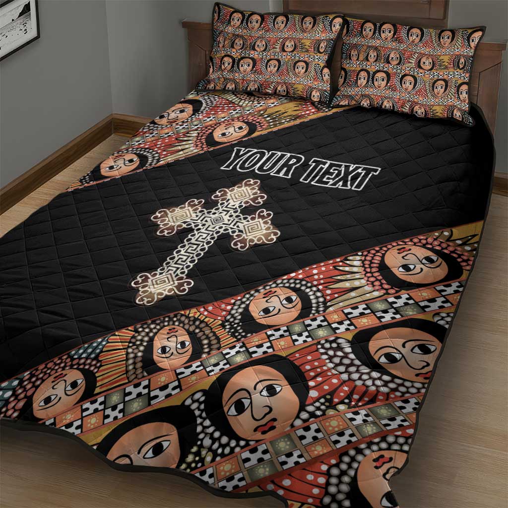 Personalized Ethiopia Quilt Bed Set Ethiopian Orthodox Church Angel Black Color