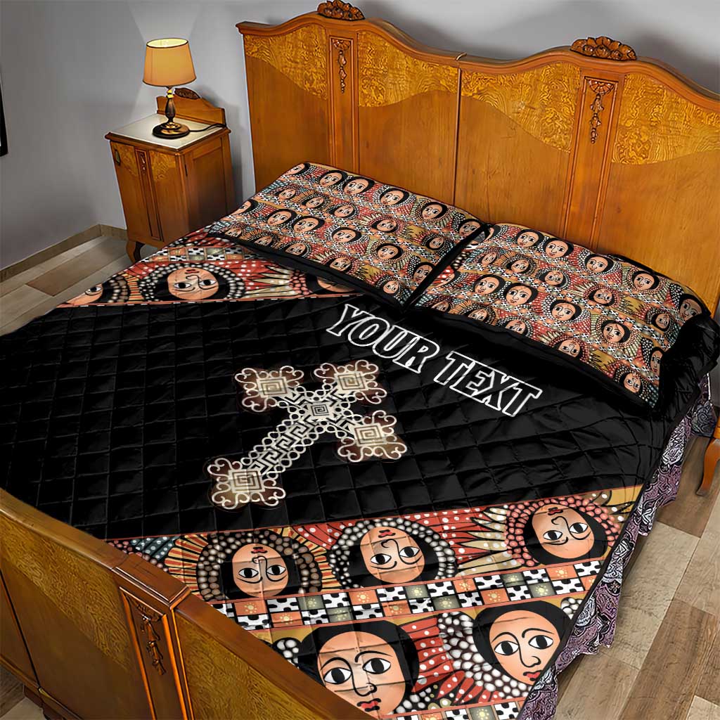 Personalized Ethiopia Quilt Bed Set Ethiopian Orthodox Church Angel Black Color