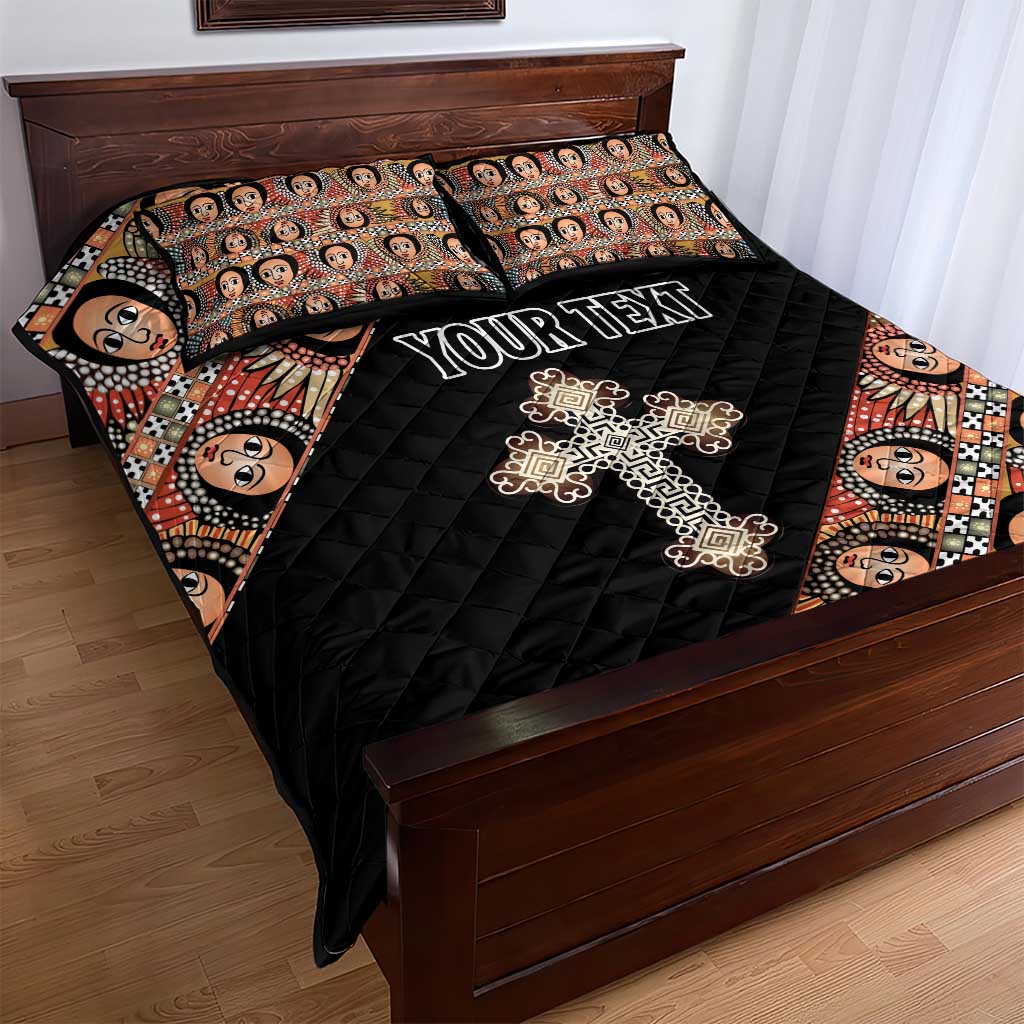 Personalized Ethiopia Quilt Bed Set Ethiopian Orthodox Church Angel Black Color