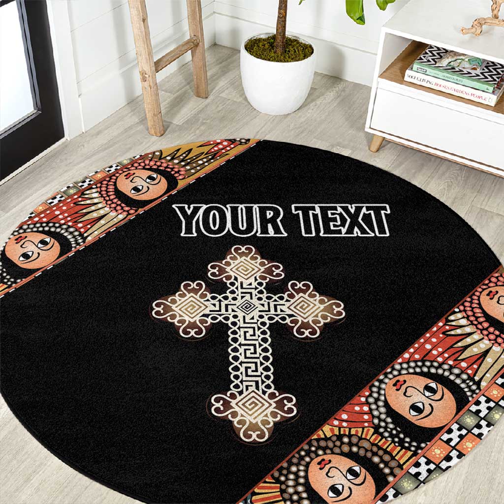 Personalized Ethiopia Round Carpet Ethiopian Orthodox Church Angel Black Color