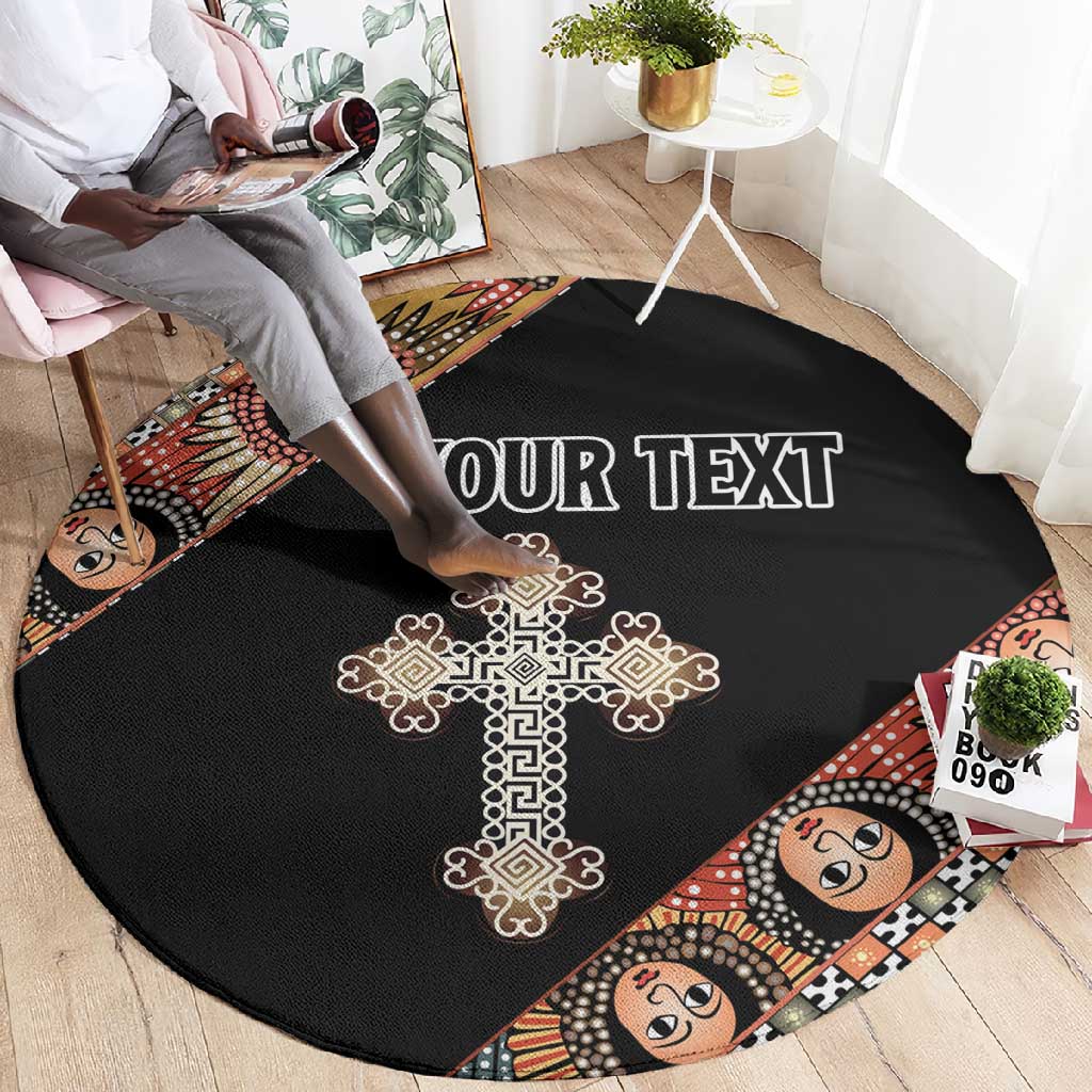 Personalized Ethiopia Round Carpet Ethiopian Orthodox Church Angel Black Color