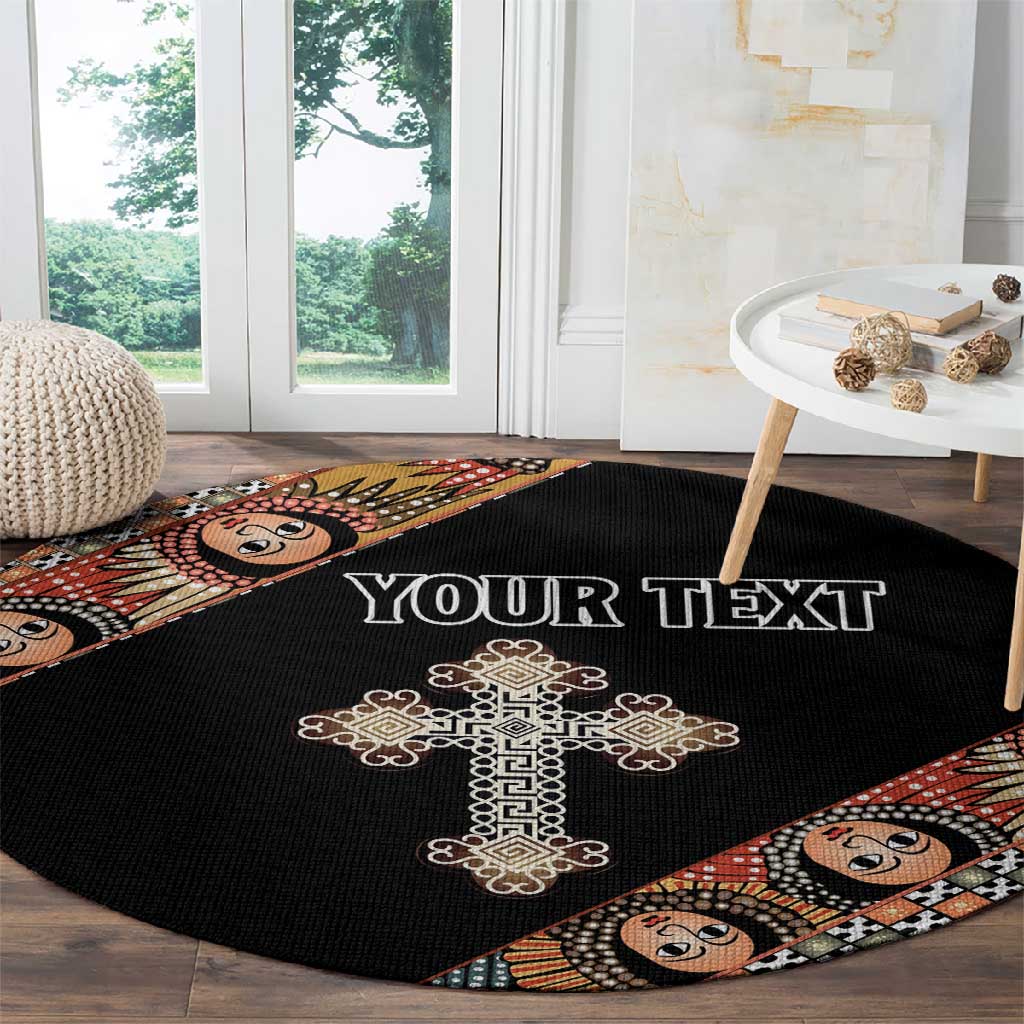 Personalized Ethiopia Round Carpet Ethiopian Orthodox Church Angel Black Color
