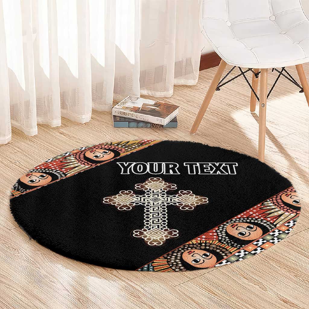 Personalized Ethiopia Round Carpet Ethiopian Orthodox Church Angel Black Color