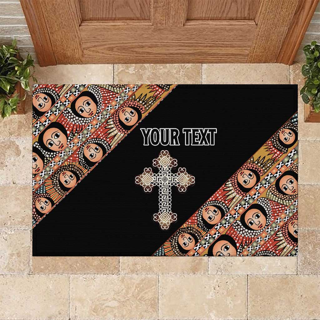 Personalized Ethiopia Rubber Doormat Ethiopian Orthodox Church Angel Black Color