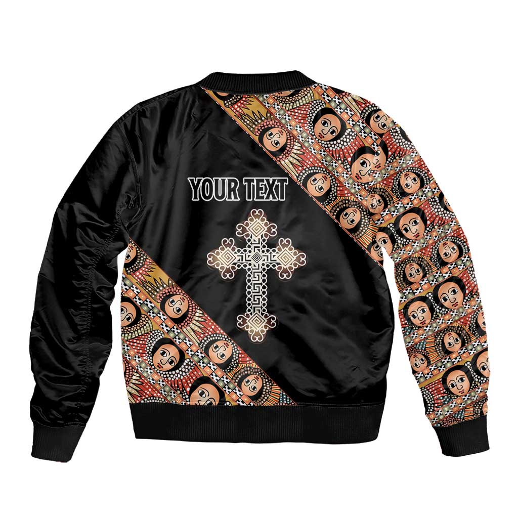 Personalized Ethiopia Sleeve Zip Bomber Jacket Ethiopian Orthodox Church Angel Black Color