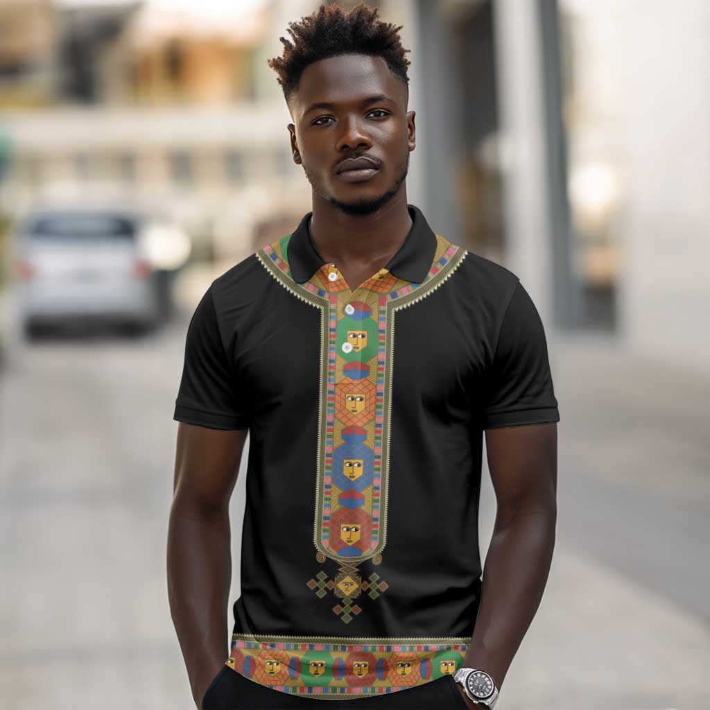Ethiopia Saba Kemis Habesha Style Polo Shirt Black Color