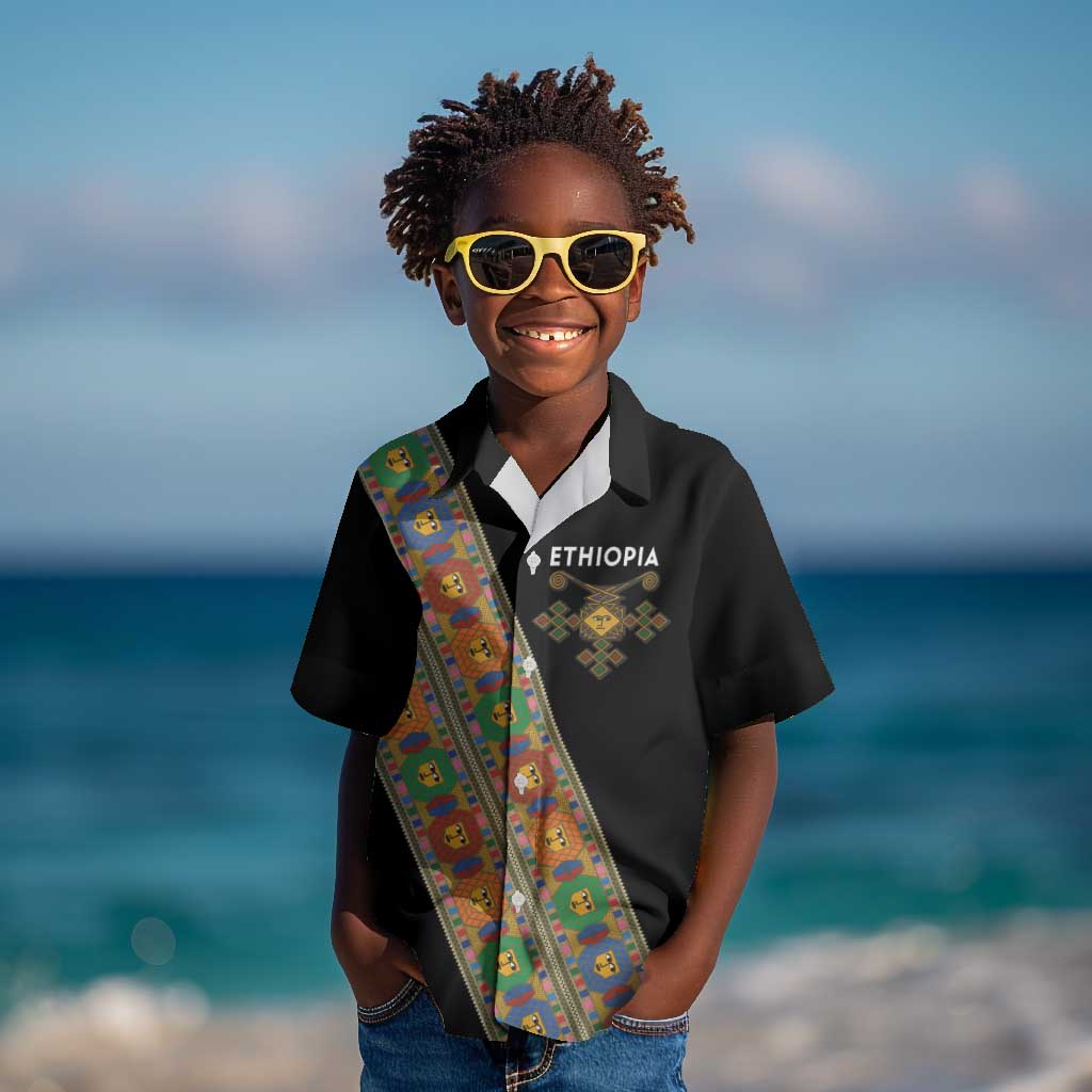 Ethiopia Saba Kemis Sash Style Kid Hawaiian Shirt Black Color