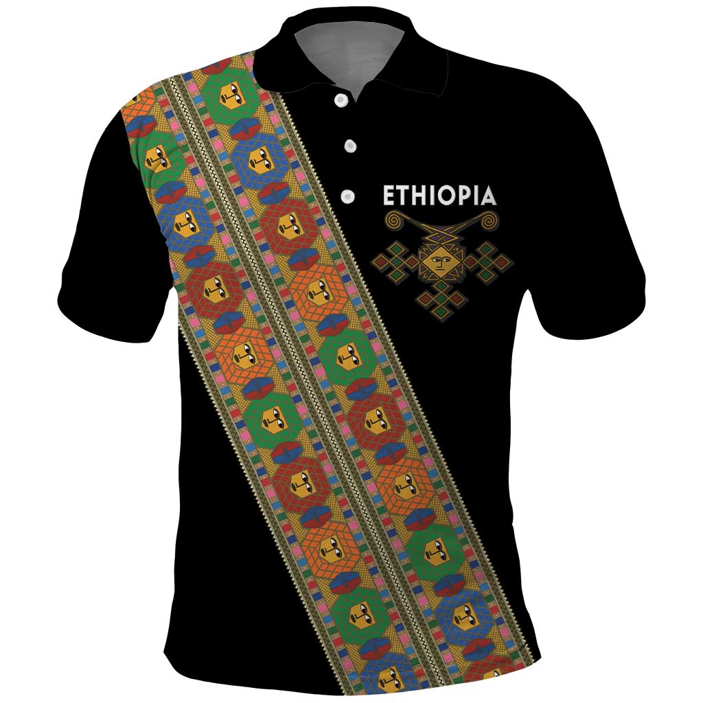 Ethiopia Saba Kemis Sash Style Polo Shirt Black Color