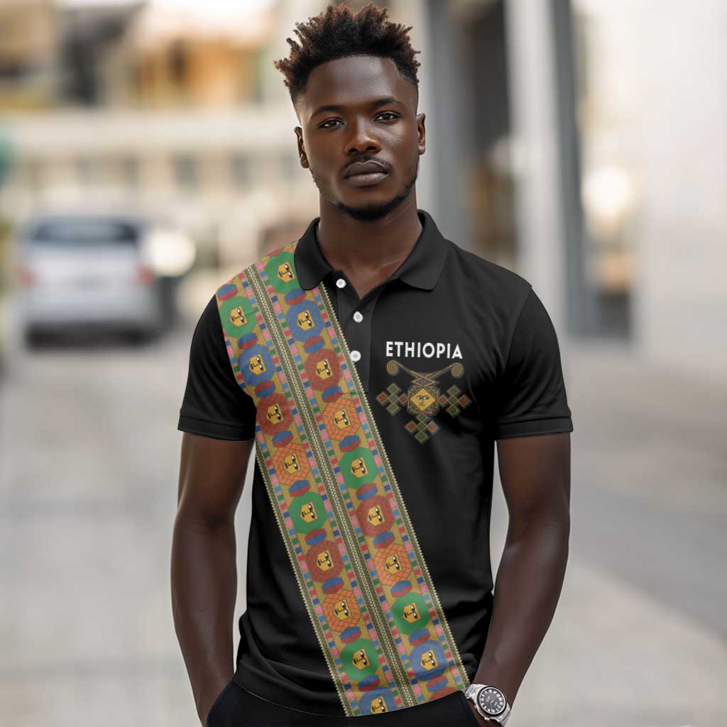 Ethiopia Saba Kemis Sash Style Polo Shirt Black Color