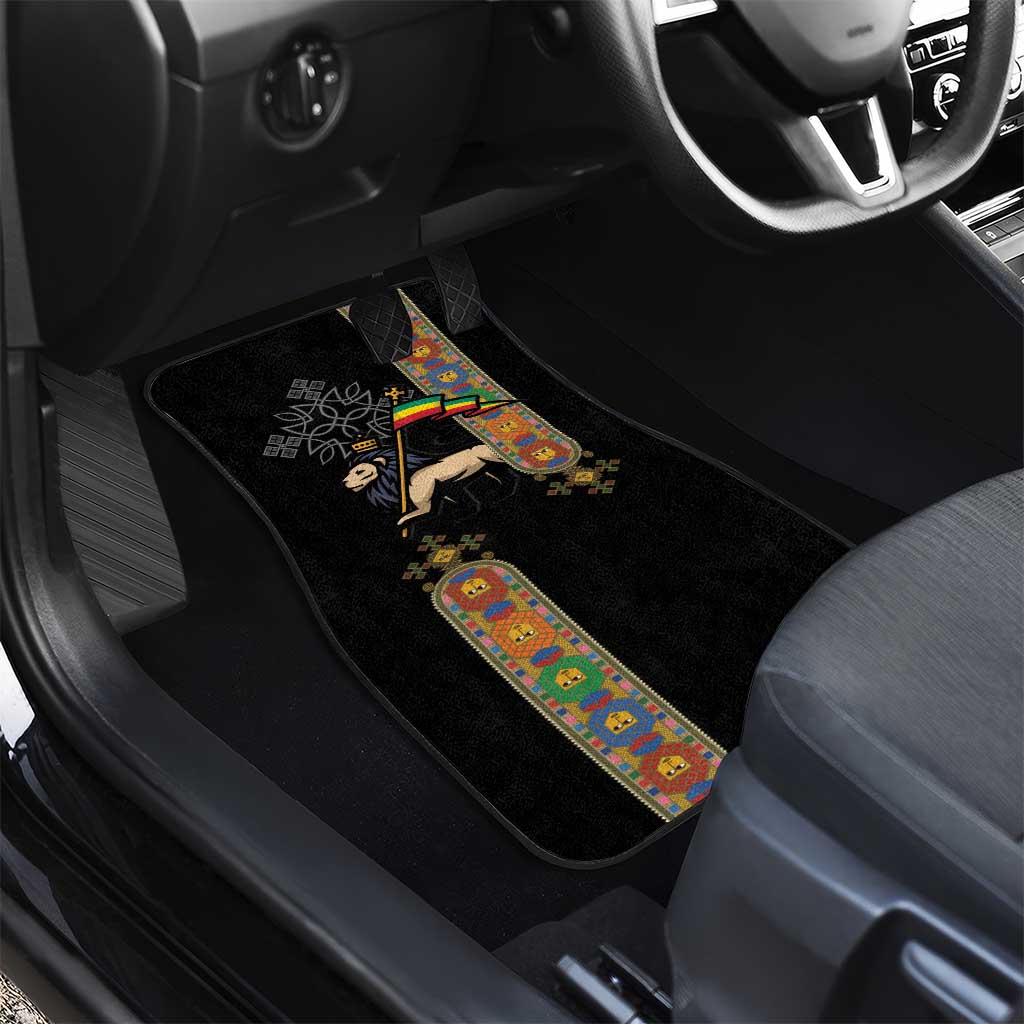 Ethiopia Saba Kemis Car Mats Lion Of Judah Black Color