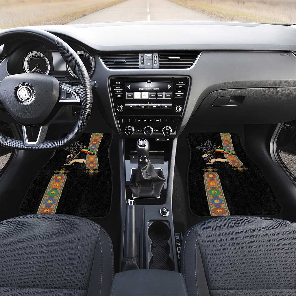 Ethiopia Saba Kemis Car Mats Lion Of Judah Black Color