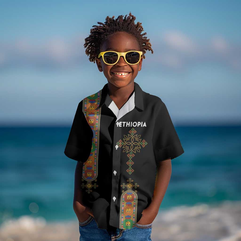 Ethiopia Saba Kemis Kid Hawaiian Shirt Lion Of Judah Black Color