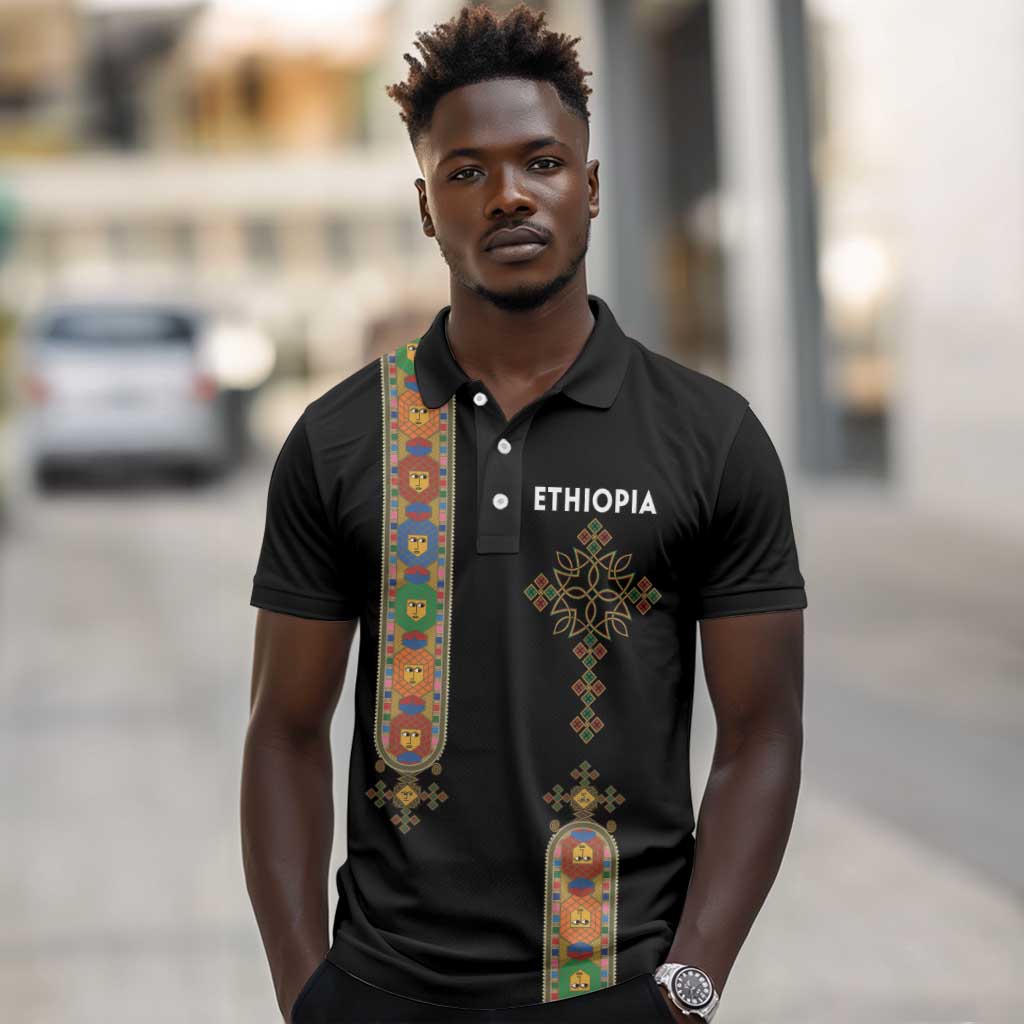 Ethiopia Saba Kemis Polo Shirt Lion Of Judah Black Color
