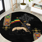 Ethiopia Saba Kemis Round Carpet Lion Of Judah Black Color