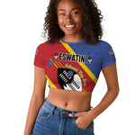 Personalized Happy Swaziland National Flag Day Raglan Cropped T shirt Nguni Shield Flag Style - African Pattern
