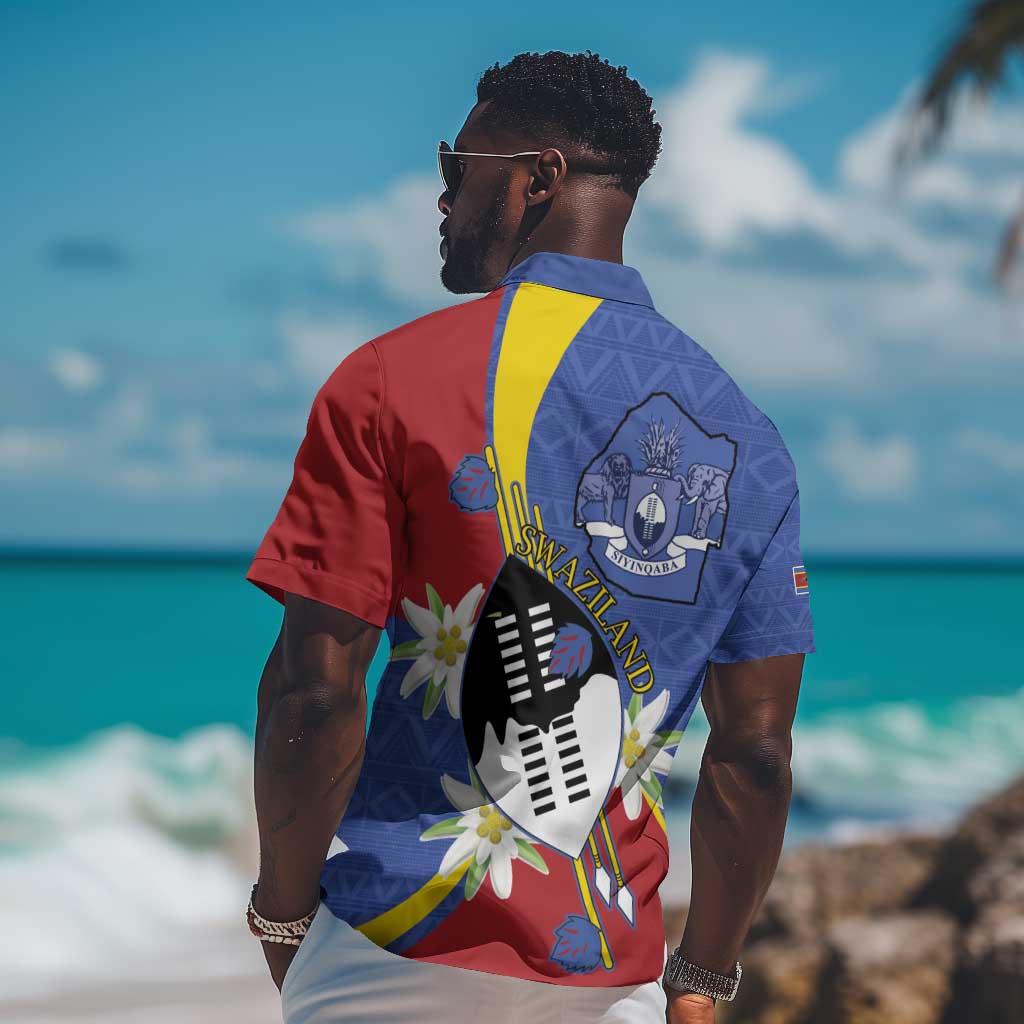Umbuso weSwatini Hawaiian Shirt Nguni Shield Edelweiss Flower