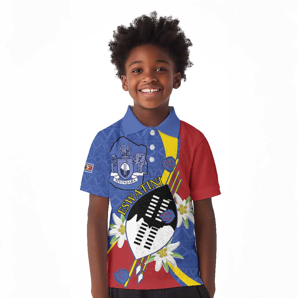 Umbuso weSwatini Kid Polo Shirt Nguni Shield Edelweiss Flower