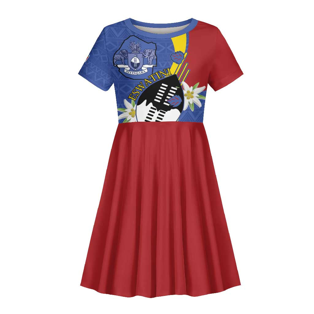 Umbuso weSwatini Kid Short Sleeve Dress Nguni Shield Edelweiss Flower