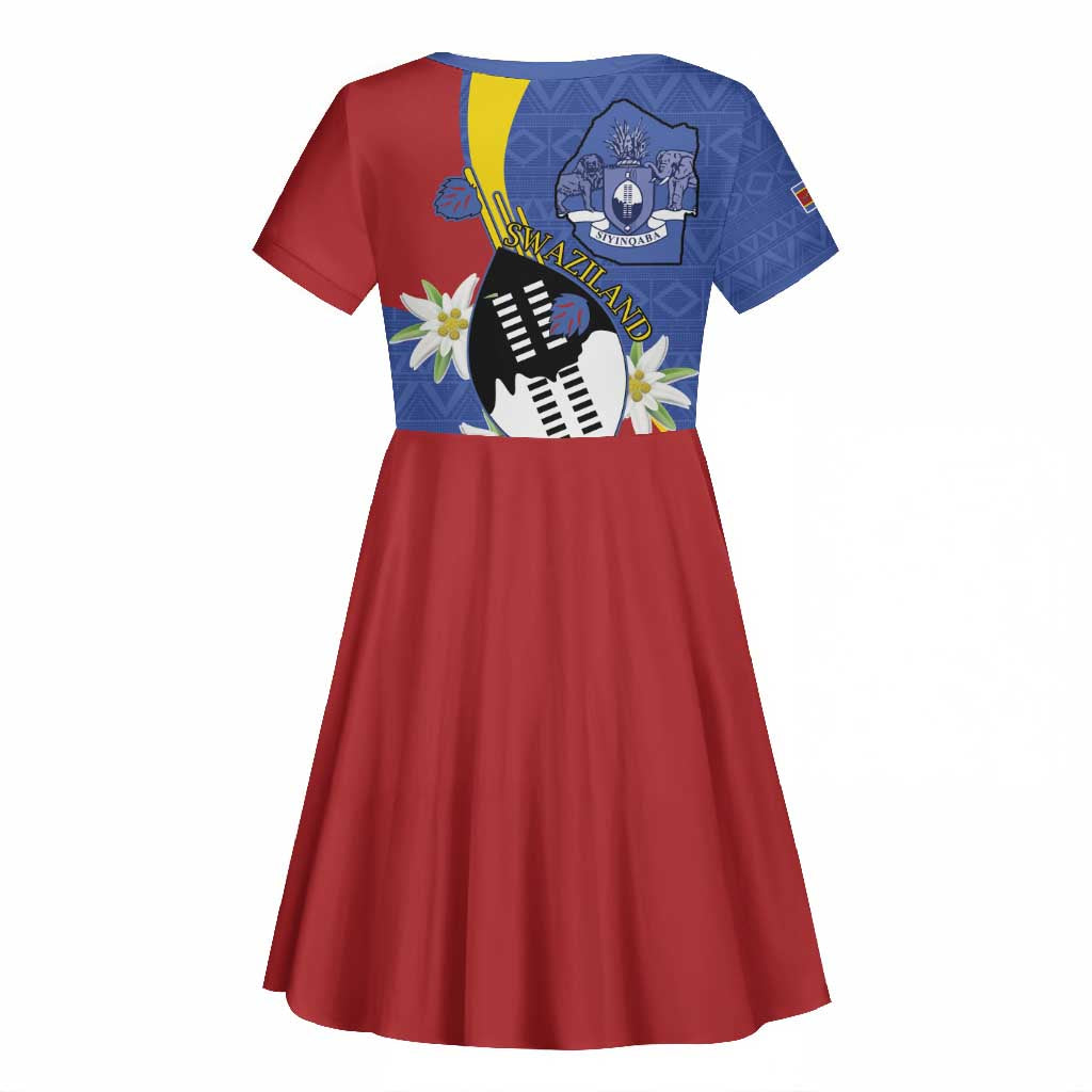 Umbuso weSwatini Kid Short Sleeve Dress Nguni Shield Edelweiss Flower