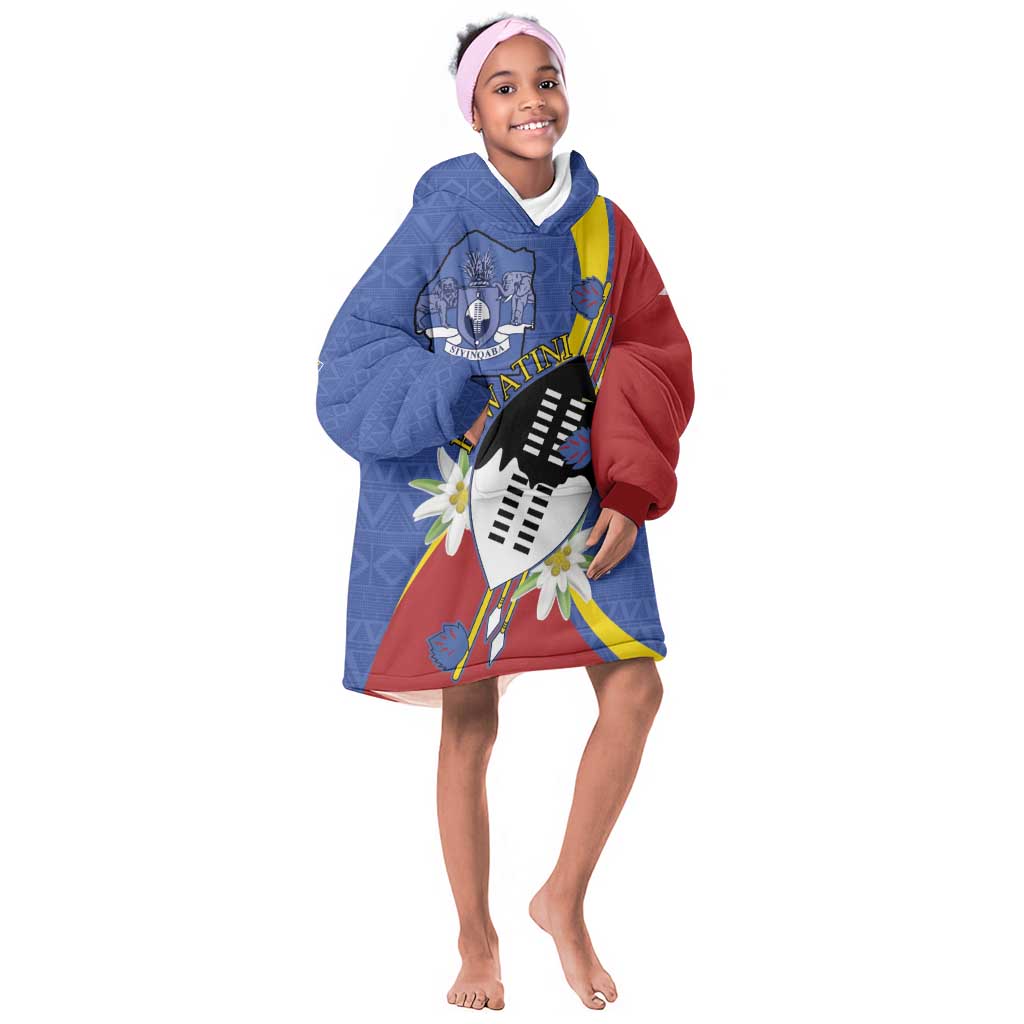 Umbuso weSwatini Kid Wearable Blanket Hoodie Nguni Shield Edelweiss Flower