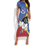 Umbuso weSwatini Short Sleeve Bodycon Dress Nguni Shield Edelweiss Flower LT15