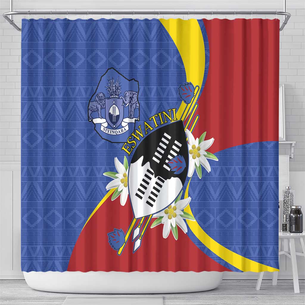 Umbuso weSwatini Shower Curtain Nguni Shield Edelweiss Flower