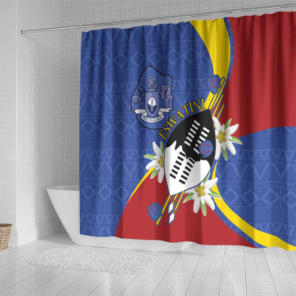 Umbuso weSwatini Shower Curtain Nguni Shield Edelweiss Flower