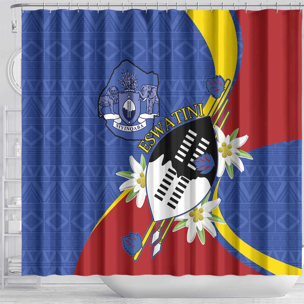 Umbuso weSwatini Shower Curtain Nguni Shield Edelweiss Flower