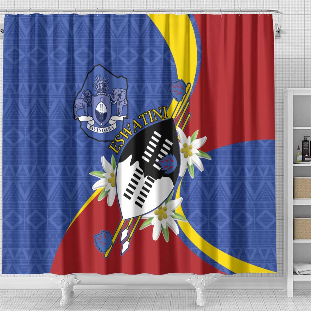 Umbuso weSwatini Shower Curtain Nguni Shield Edelweiss Flower