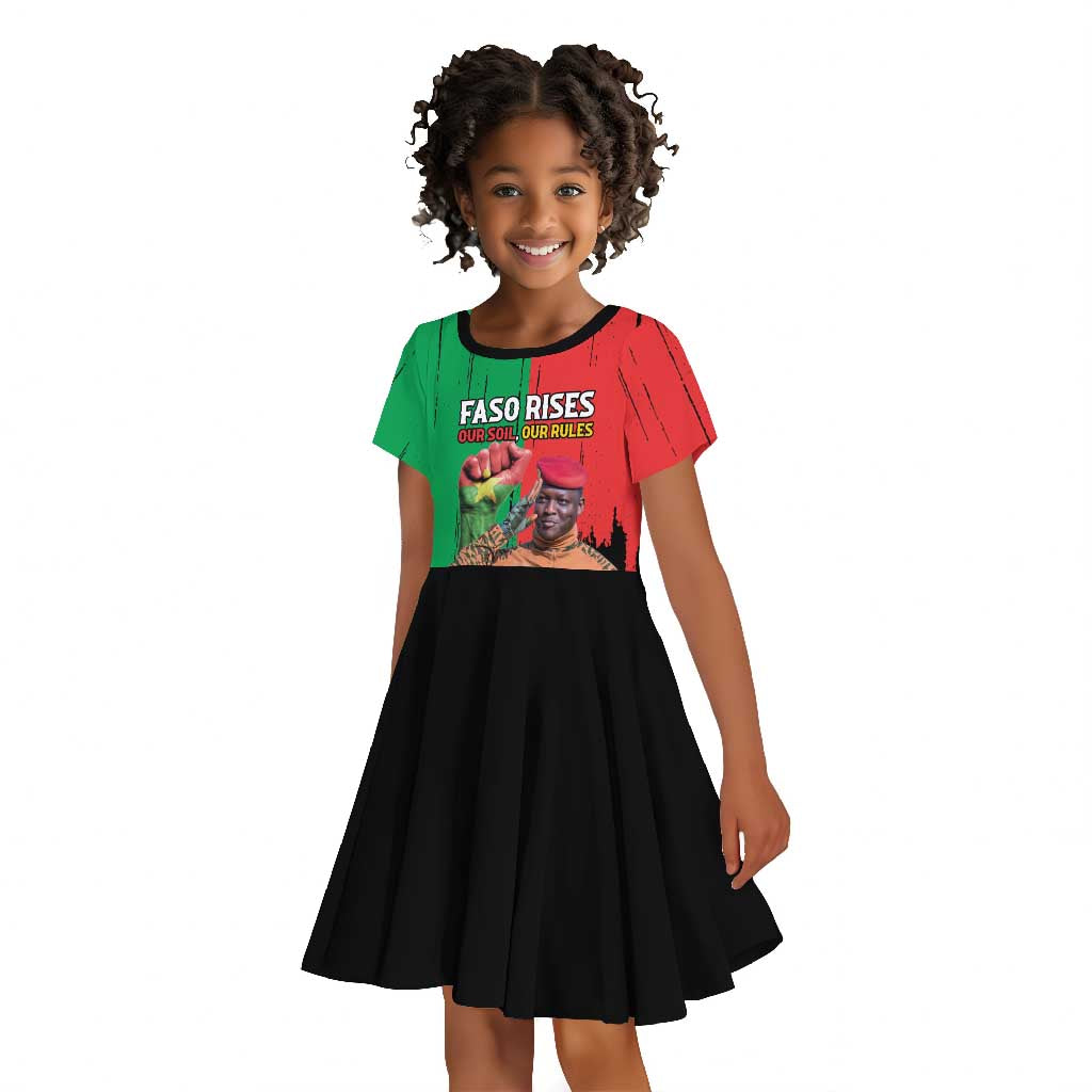 Faso Rises Our Soil Our Rules Kid Short Sleeve Dress Ibrahim Traore Revolutionary Spirit