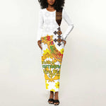 Melkam Enkutatash Eritrean Long Sleeve Bodycon Dress Camel With Habesha Tilet Pattern - African Pride