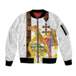 Melkam Enkutatash Eritrean Sleeve Zip Bomber Jacket Camel With Habesha Tilet Pattern - African Pride