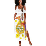 Melkam Enkutatash Eritrean Summer Maxi Dress Camel With Habesha Tilet Pattern - African Pride