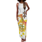 Melkam Enkutatash Eritrean Tank Maxi Dress Camel With Habesha Tilet Pattern - African Pride
