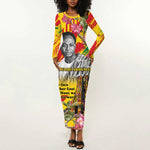 Personalized Ghana Kwame Nkrumah Memorial Day Long Sleeve Bodycon Dress Mausoleum Impala Lily - African Pride