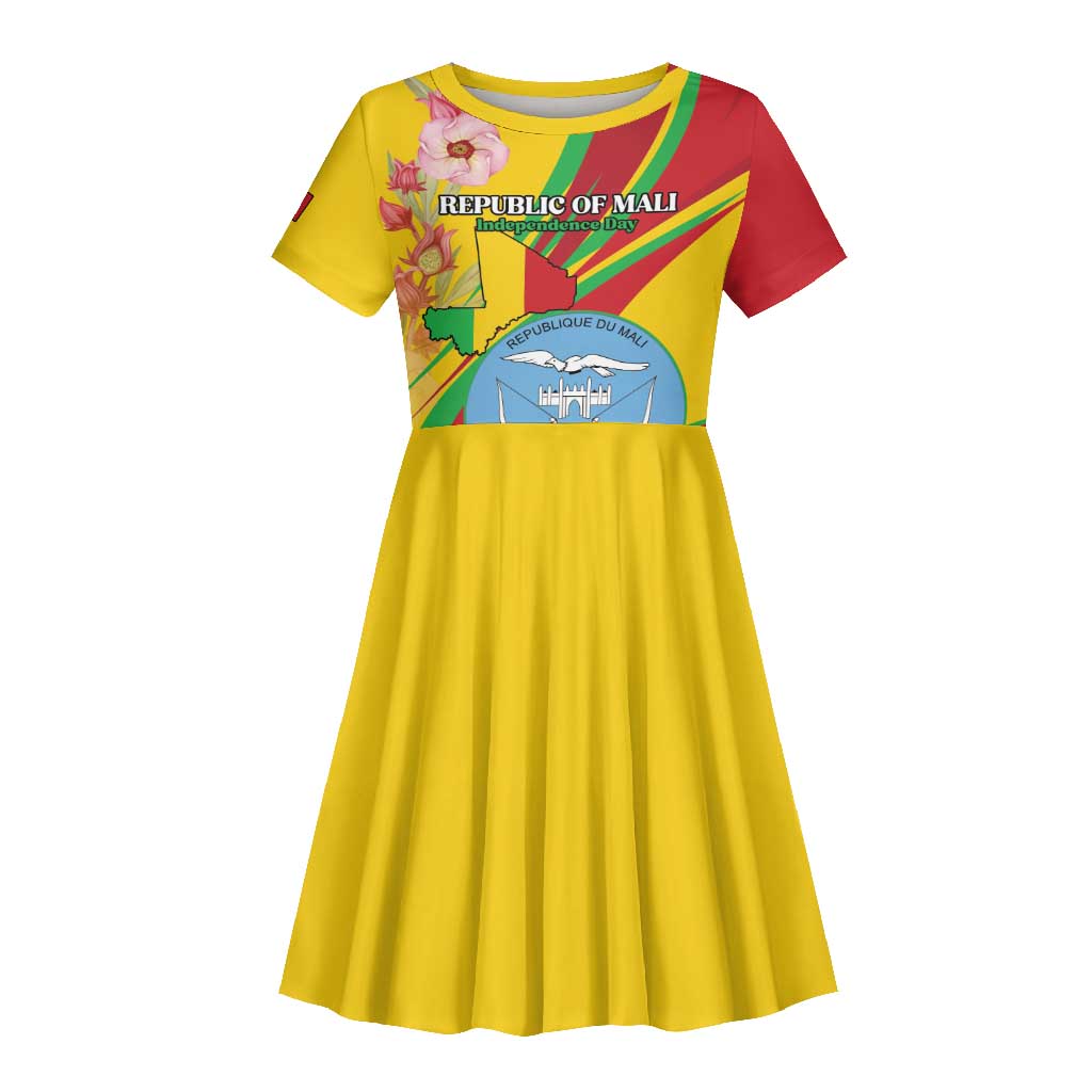 Personalized Afro Mali Kid Short Sleeve Dress Happy 65th Anniversary Independence - African Pride